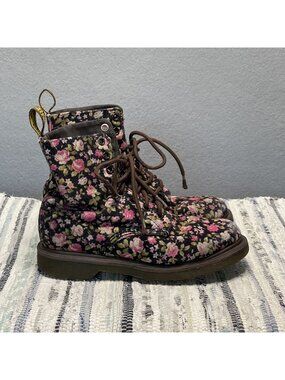 Dr. Martens Page Floral Canvas Boots Womens US 6 EU 37 Pink Rose